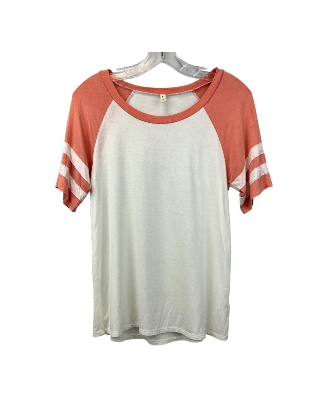 Mai Soli Womens T-Shirt Ivory/Coral Short Sleeve Round Neck Pullover Size Small